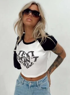 Princess Polly Text Don't Call Raglan Tee White / Black