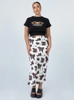 Princess Polly Tyra Satin Midi Skirt Cow Print